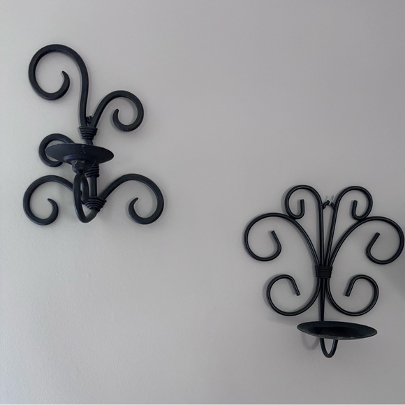 Other - Black Metal Wall Candle Sconce - Elegant Scroll Design